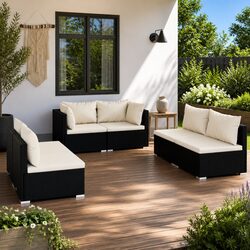 6-Piece Modular Outdoor Patio Lounge Set in Black