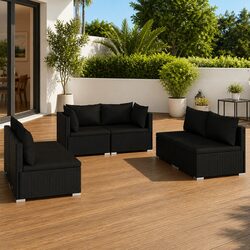 Modular Black Rattan Sofa Set for Your Garden