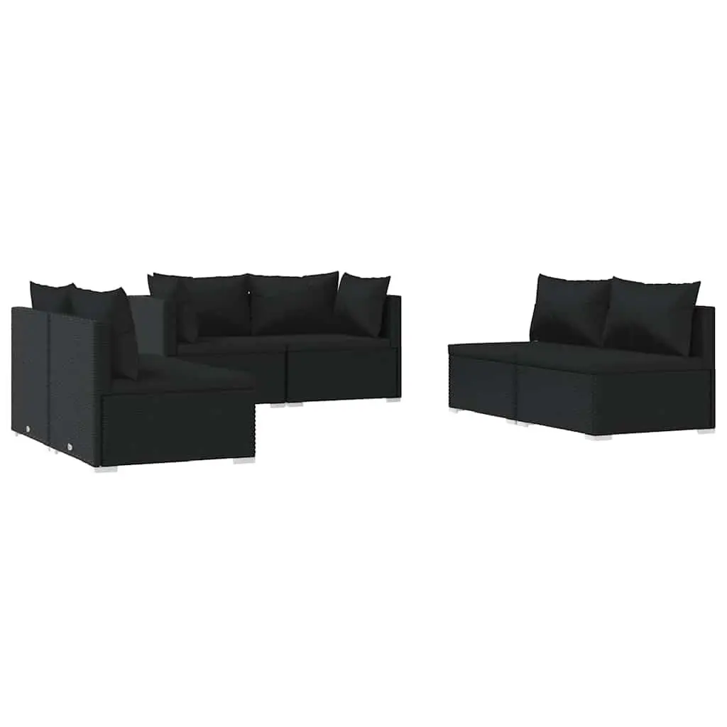 Garden Lounge Set 6 Piece Outdoor Patio Furniture Black Modular Rattan Sofa