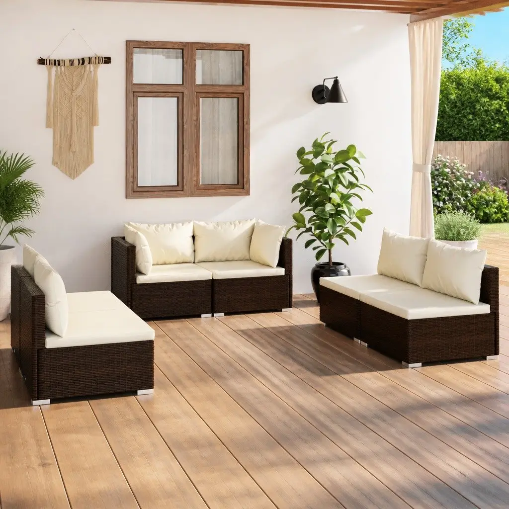 Garden Lounge Set Outdoor Furniture Brown Rattan 6 Piece Modular Sofa