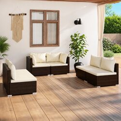 Modular 6-Piece Garden Lounge Set with Brown Rattan