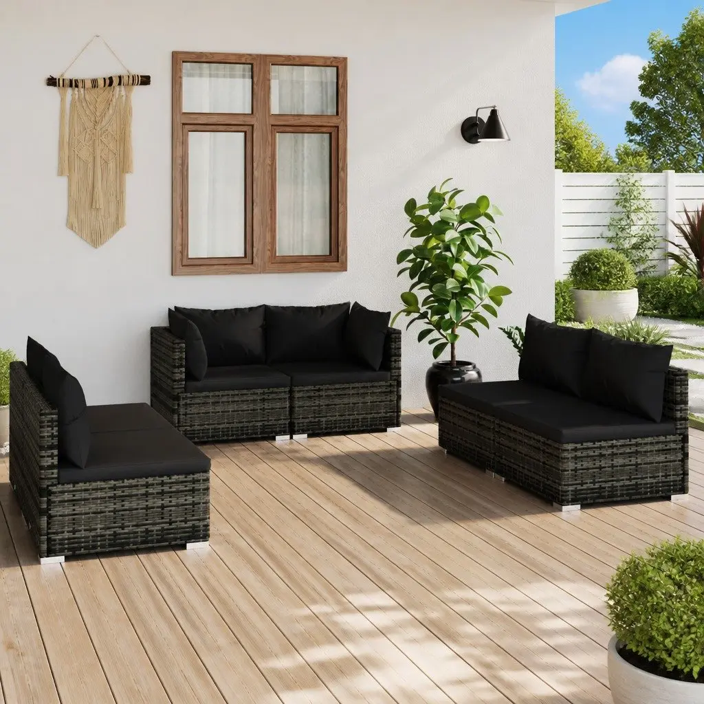 Garden Lounge Set Poly Rattan 6 Piece Outdoor Furniture Cushions Grey