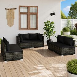 6 Piece Outdoor Garden Lounge Set with Cushions - Grey