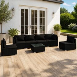 Modular 7-Piece Black PE Rattan Garden Lounge Set