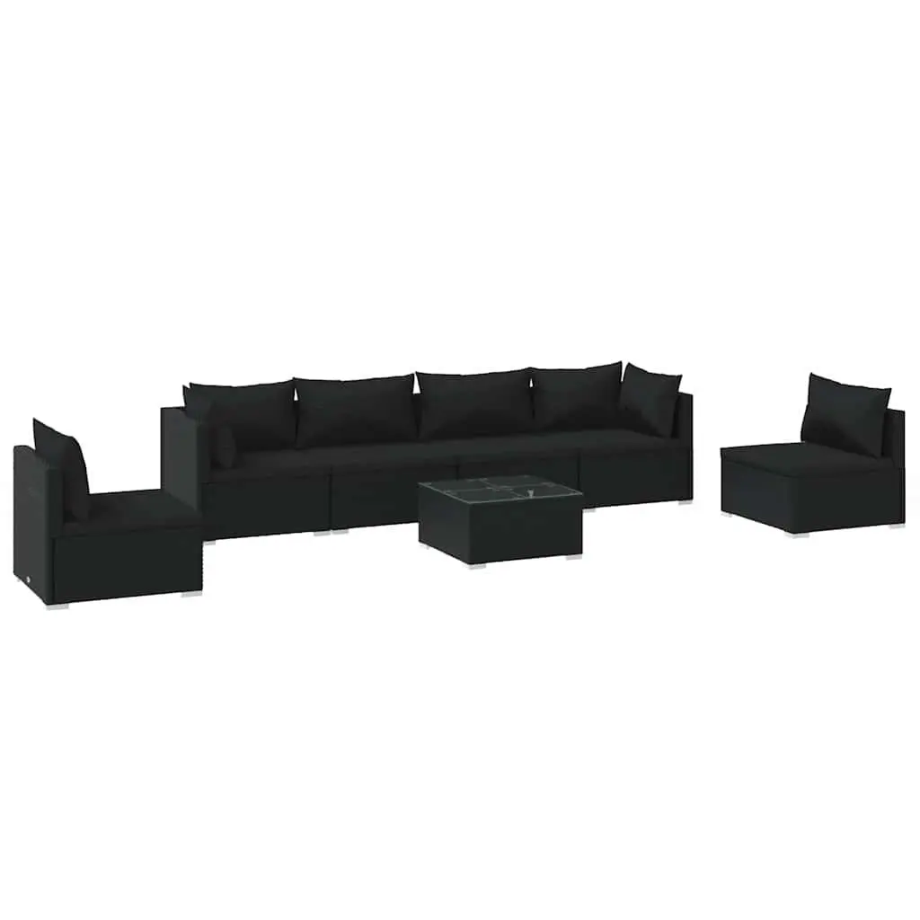 Modular 7-Piece Black PE Rattan Garden Lounge Set