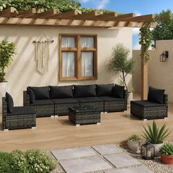 Sturdy 7-Piece Grey Poly Rattan Garden Lounge Set