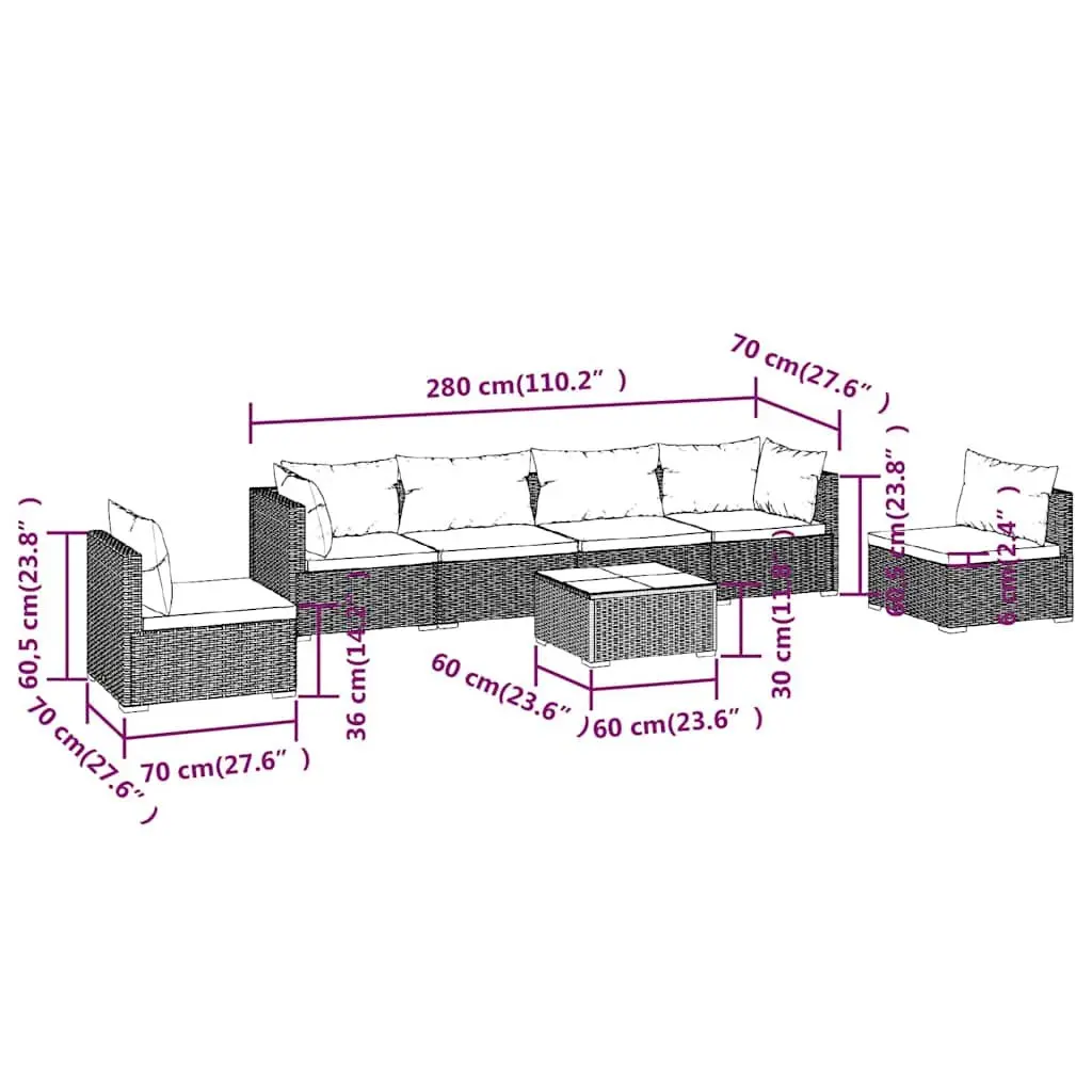 Garden Lounge Set Grey PE Rattan 7 Piece Outdoor Furniture
