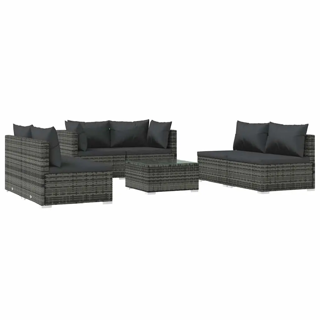 7 Piece Garden Lounge Set Poly Rattan with Cushions Grey