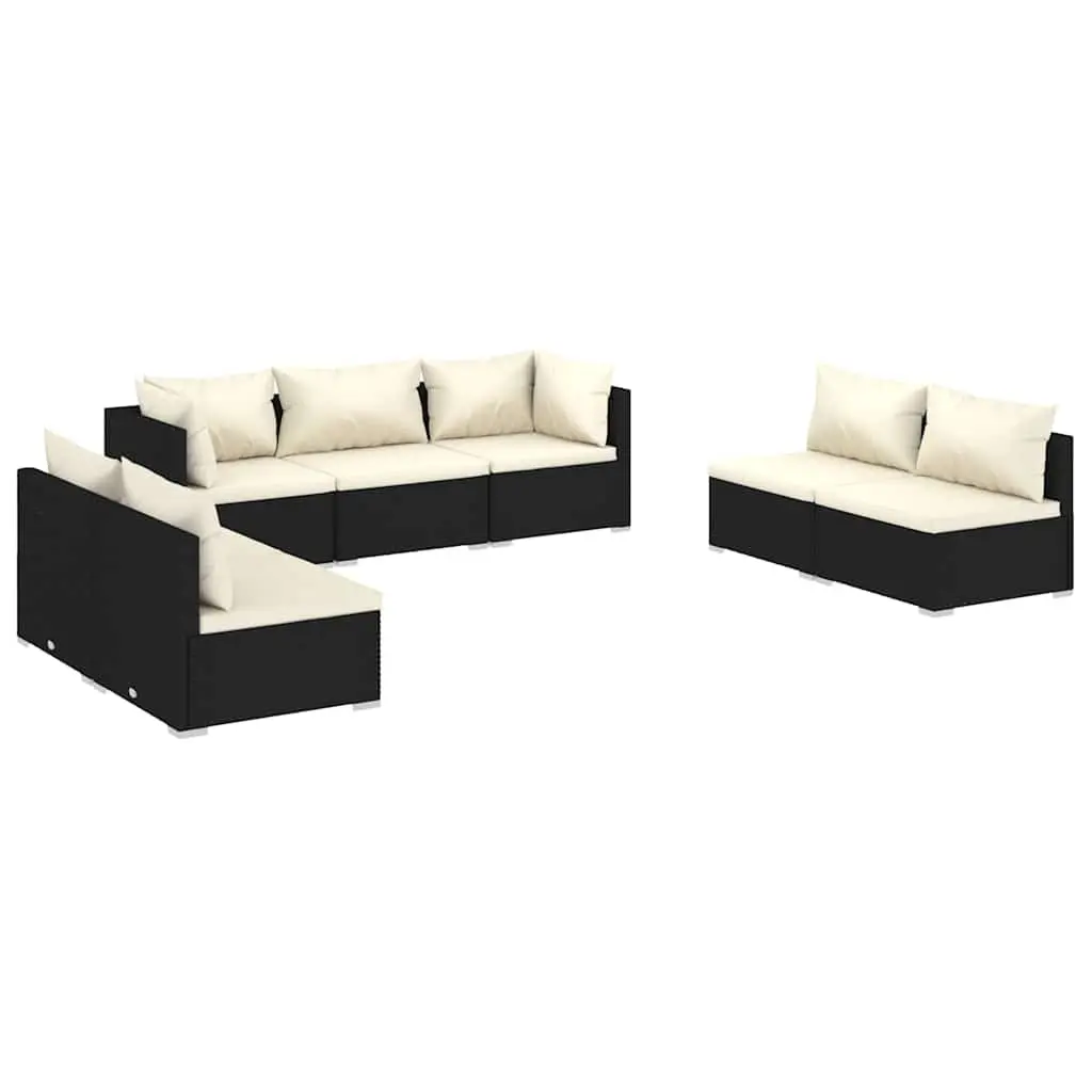 7 Piece Garden Lounge Set PE Rattan Black Outdoor