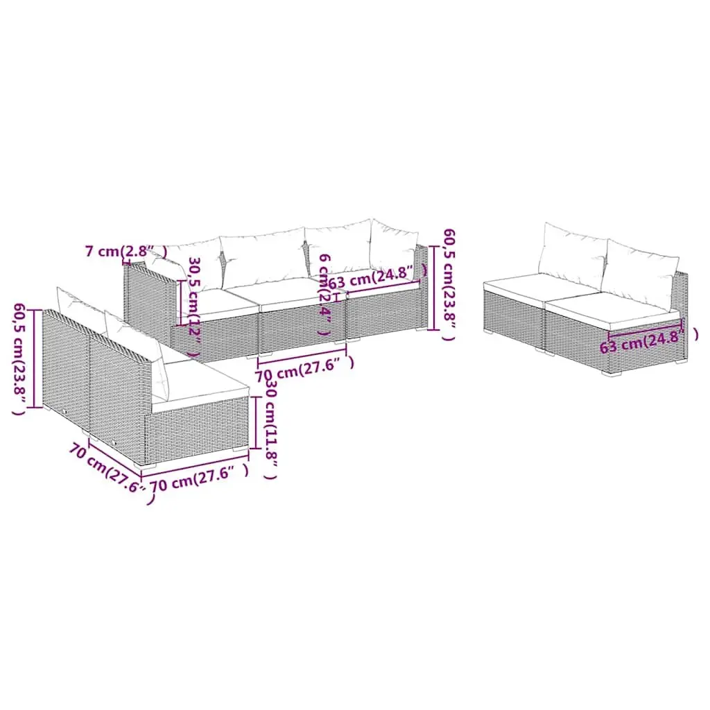 7 Piece Garden Lounge Set PE Rattan Black Outdoor