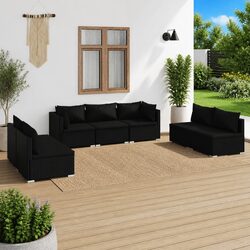 7 Piece Black Patio Lounge Set with Cushions