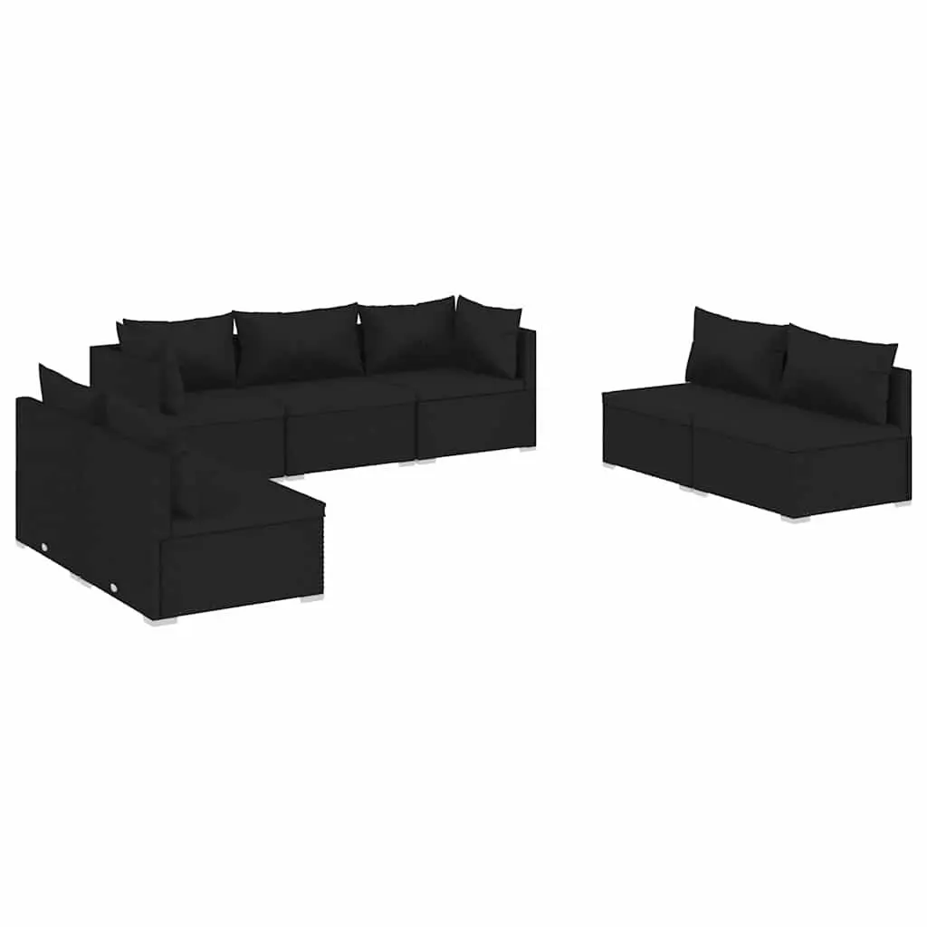 7 Piece Outdoor Garden Lounge Set PE Rattan Steel Frame Black