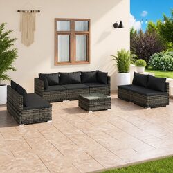 8-Piece Grey Outdoor Lounge Set with Durable Rattan