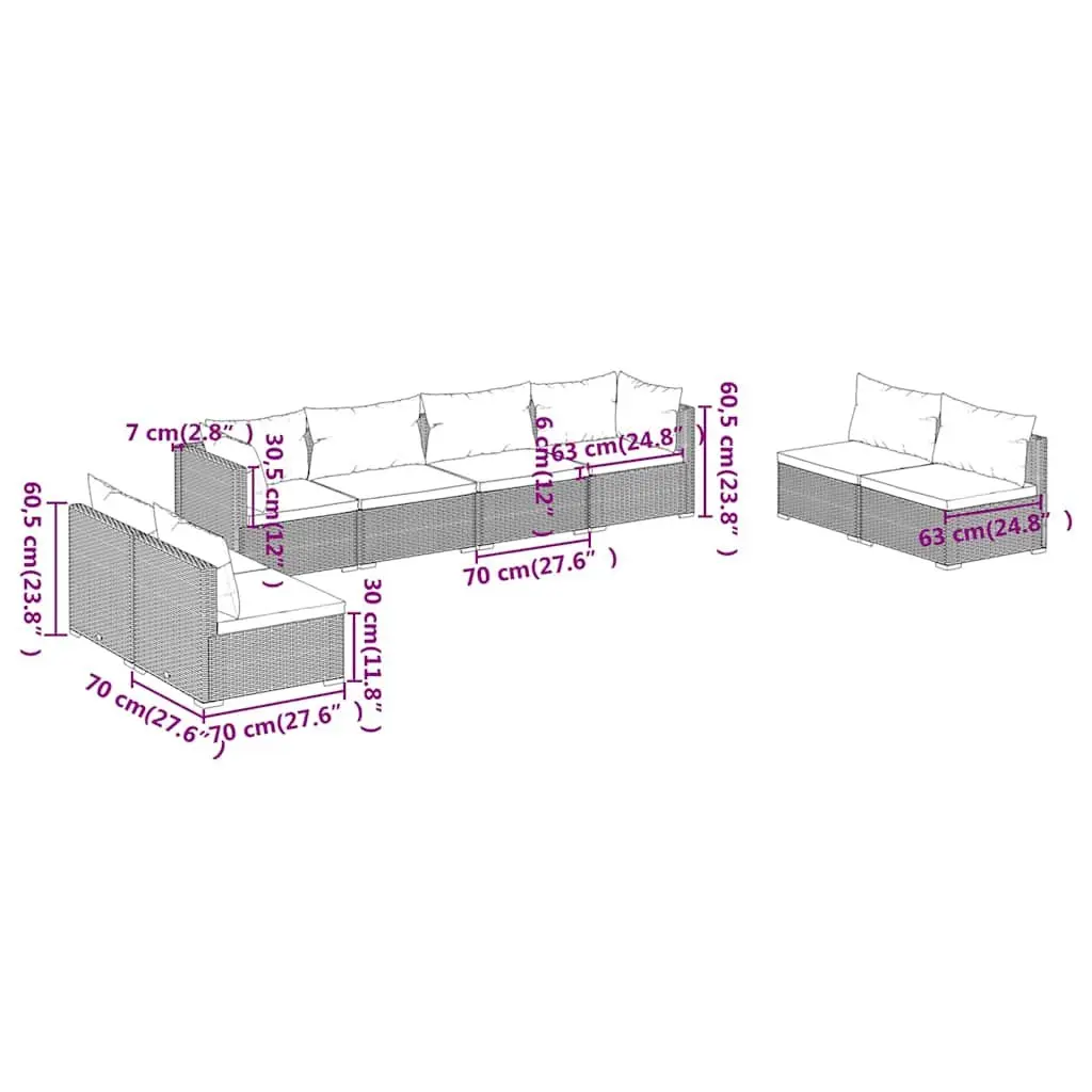 Garden Lounge Set 8 Piece Outdoor Patio Furniture Grey Modular Sofa Cushions