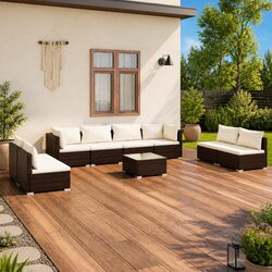 Sturdy 9-Piece Brown Garden Lounge Set for Outdoors