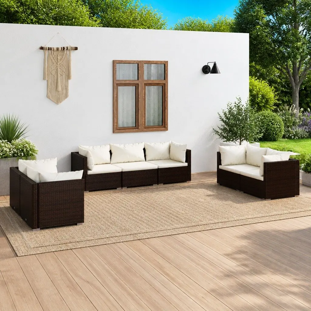 Brown 7-Piece Modular Outdoor Sofa Set for Garden