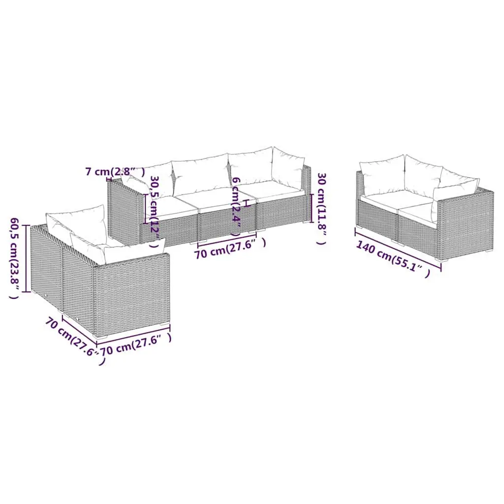 Brown 7-Piece Modular Outdoor Sofa Set for Garden