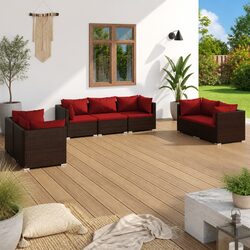 Durable 7 Piece Brown Garden Lounge Set with Cushions