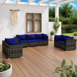 Durable 7 Piece Garden Lounge Set in Grey Poly Rattan