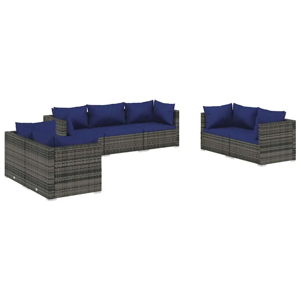 7 Piece Garden Lounge Set Grey Poly Rattan Outdoor Furniture
