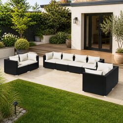Black Modular Garden Lounge Set - 8-Piece Patio Furniture