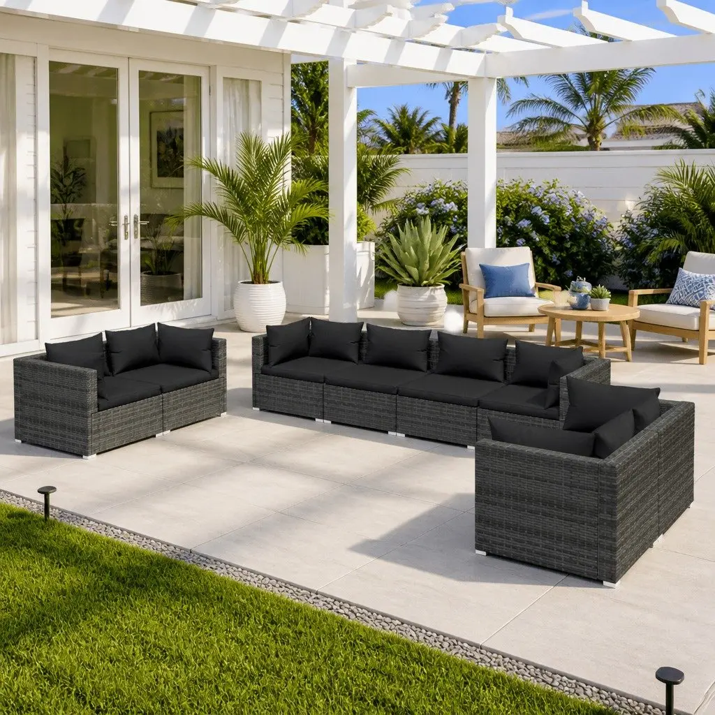 8-Piece Grey Modular Sofa for Outdoor Patios