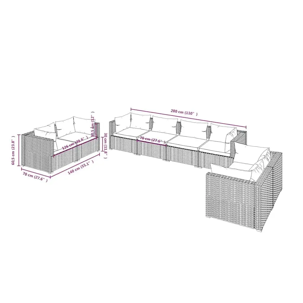 8-Piece Grey Modular Sofa for Outdoor Patios