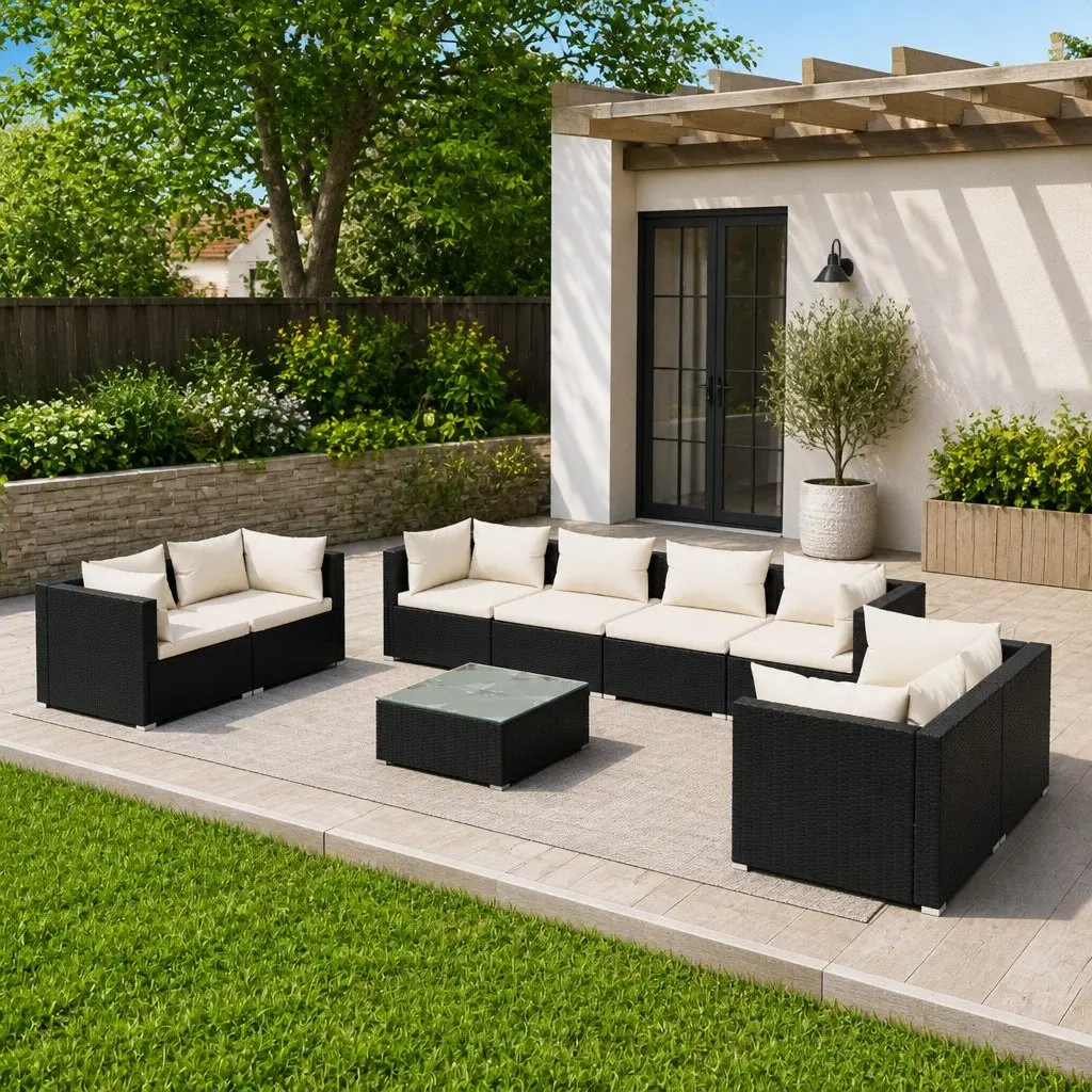 9 Piece Modular Rattan Sofa Set for Outdoors