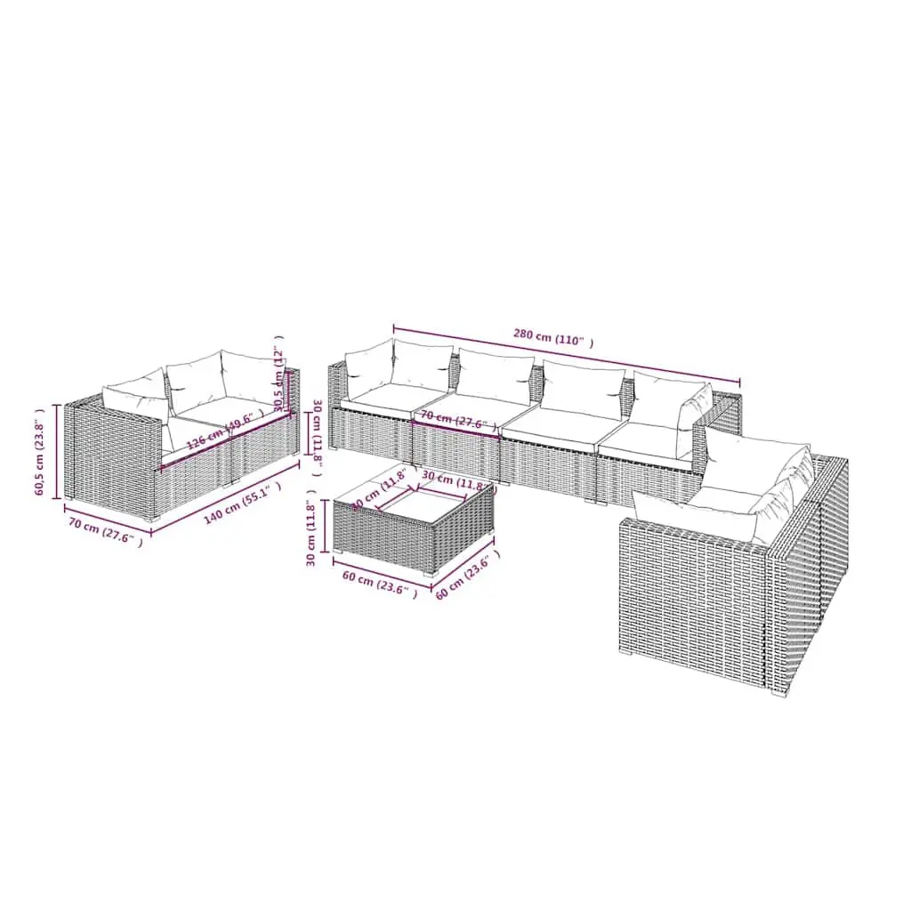 9 Piece Modular Rattan Sofa Set for Outdoors