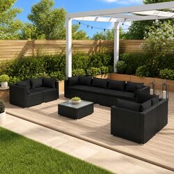 Black 9-Piece Outdoor Garden Lounge Set with Cushions