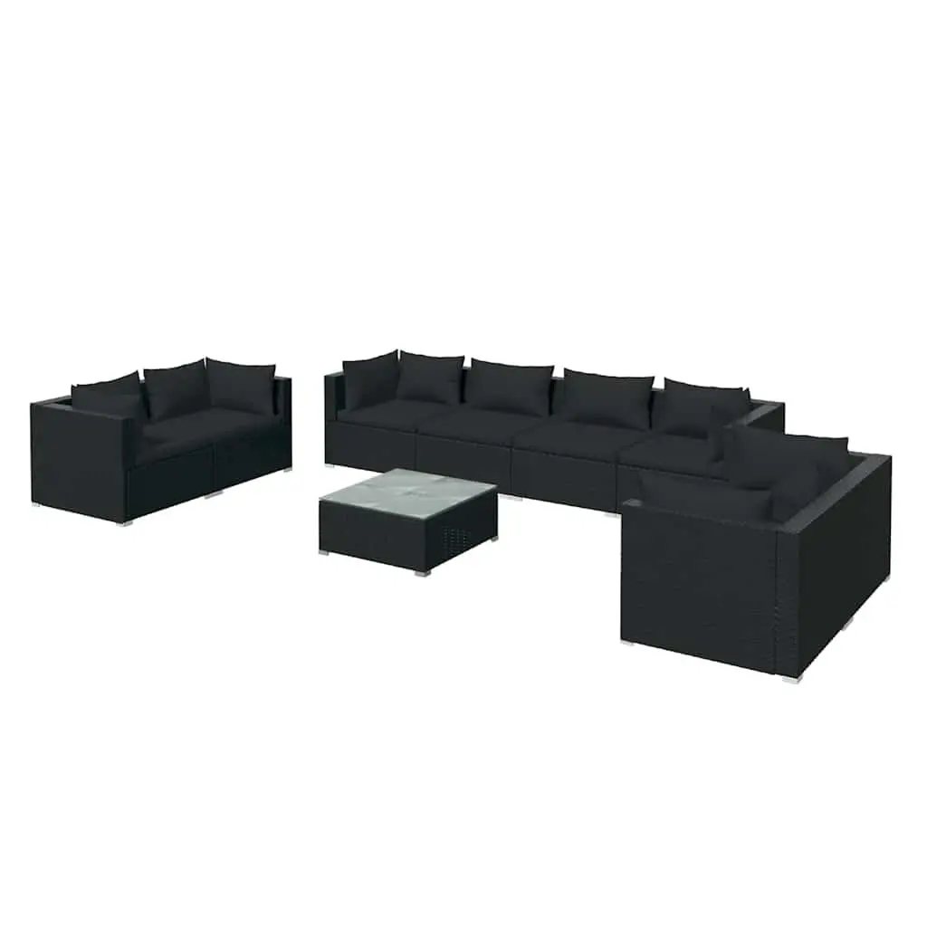 Garden Lounge Set PE Rattan Steel 9 Piece Outdoor Furniture Patio Sofa Black