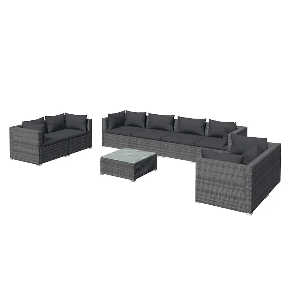 Garden Lounge Set PE Rattan 9 Piece Outdoor Patio Furniture Grey Sofa with Cushions