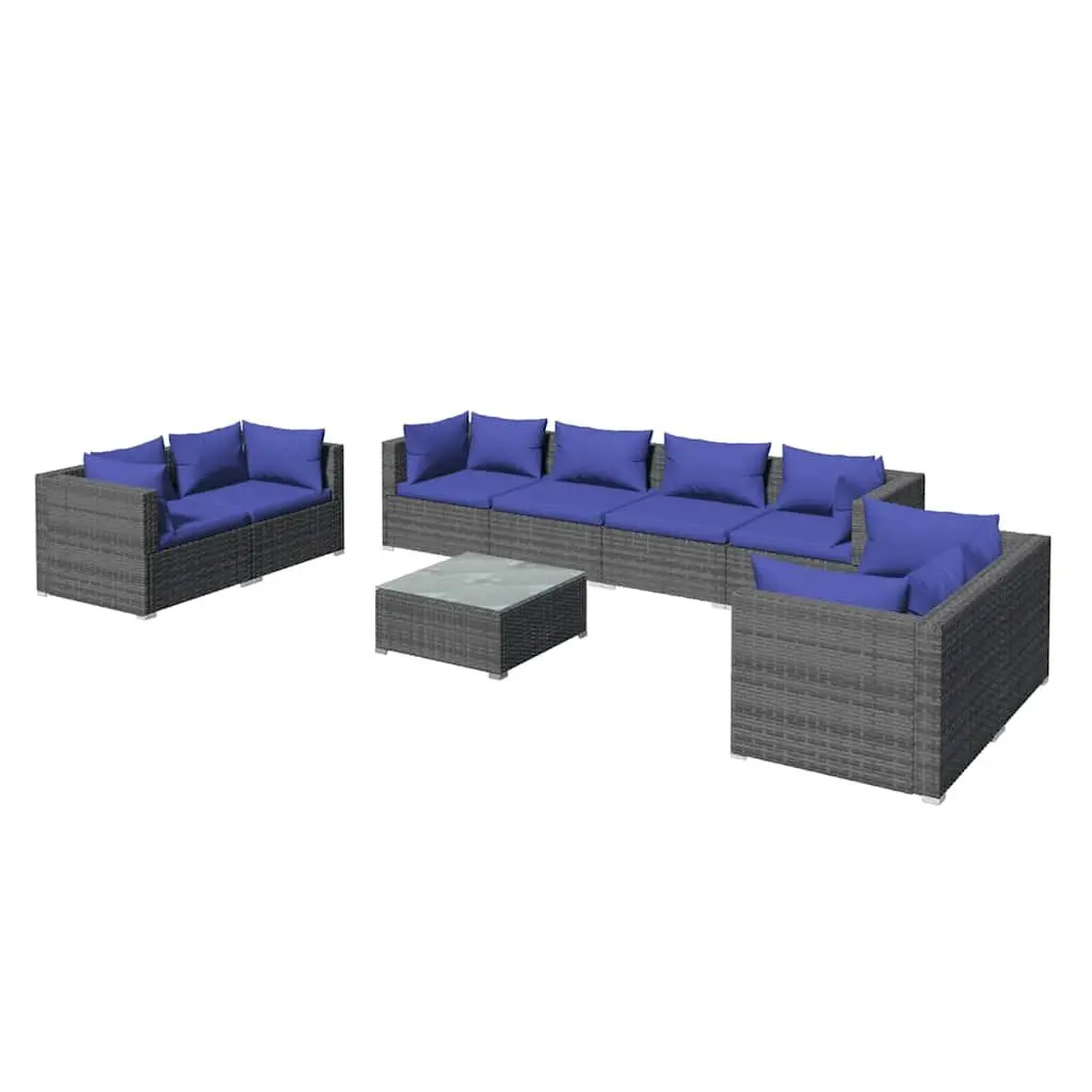 Garden Lounge Set Poly Rattan 9 Piece Outdoor Furniture Grey