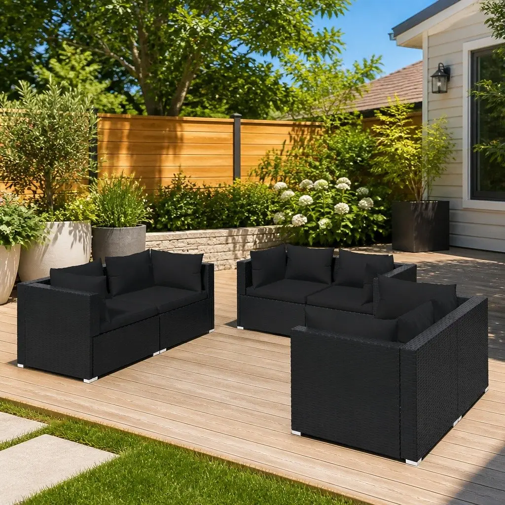 6 Piece Garden Lounge Set Poly Rattan Steel Black