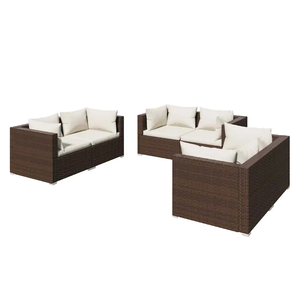 6 Piece Modular Patio Furniture Brown Powder Coating Steel Frame Water-Resistant PE Rattan with Cushions
