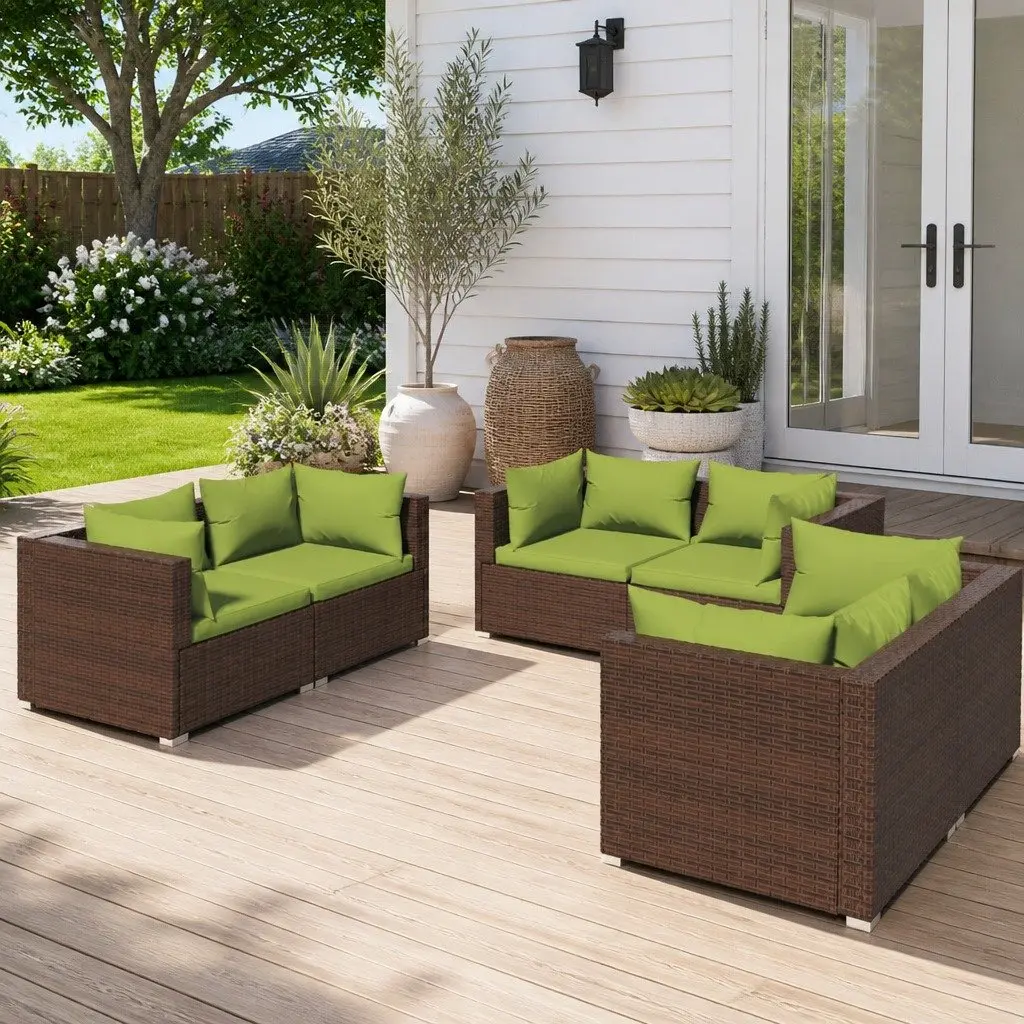 Garden Lounge Set Poly Rattan 6 Piece Outdoor Patio Furniture Brown