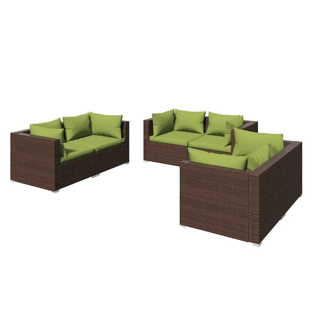 Garden Lounge Set Poly Rattan 6 Piece Outdoor Patio Furniture Brown