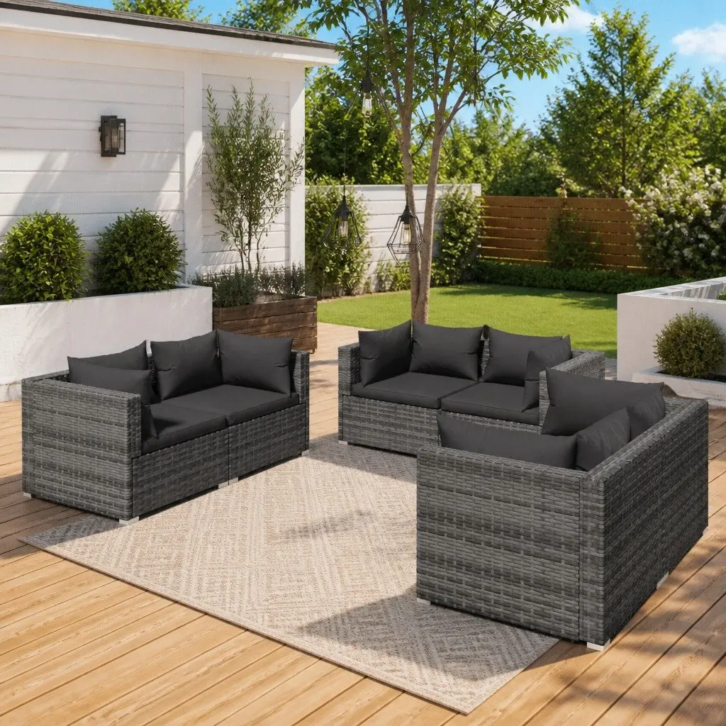 Garden Lounge Set Steel Grey 6 Piece Modular Outdoor Patio Furniture