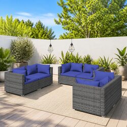 Durable 6 Piece Grey Rattan Garden Lounge Set