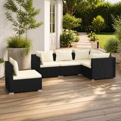 5 Piece Black Rattan Garden Lounge Set for Outdoor Relaxation