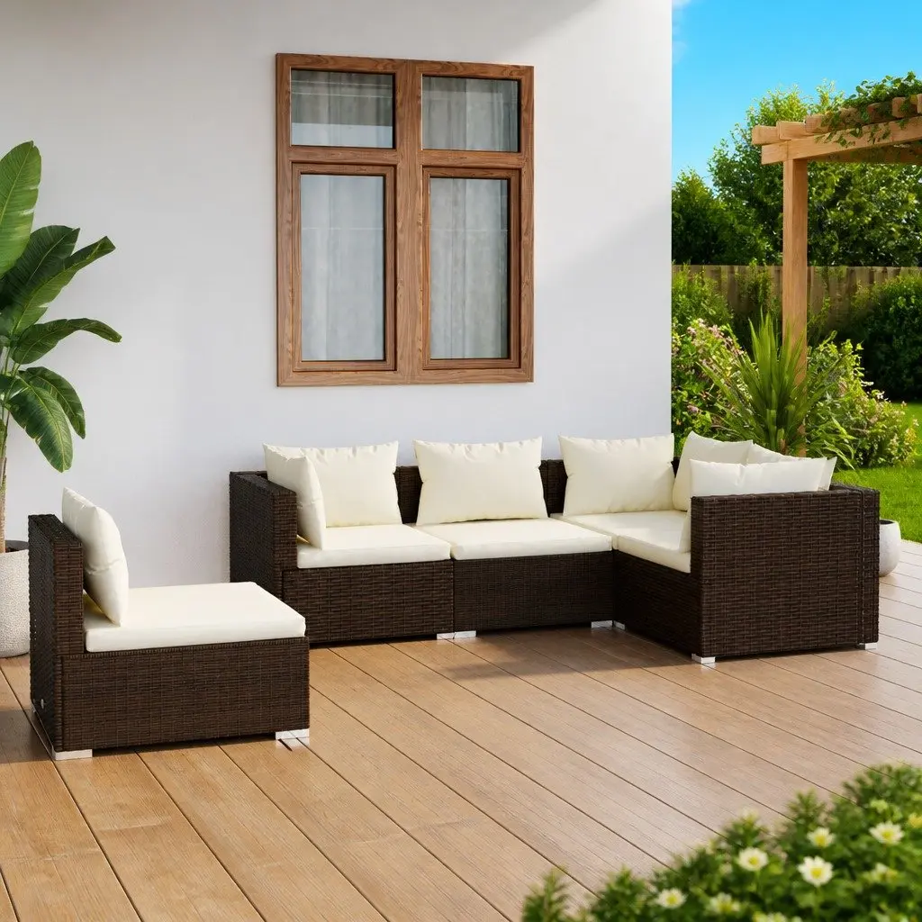 5-Piece Brown Rattan Garden Lounge Set