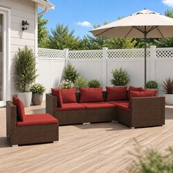 Durable 5 Piece Garden Lounge Set with Brown Rattan