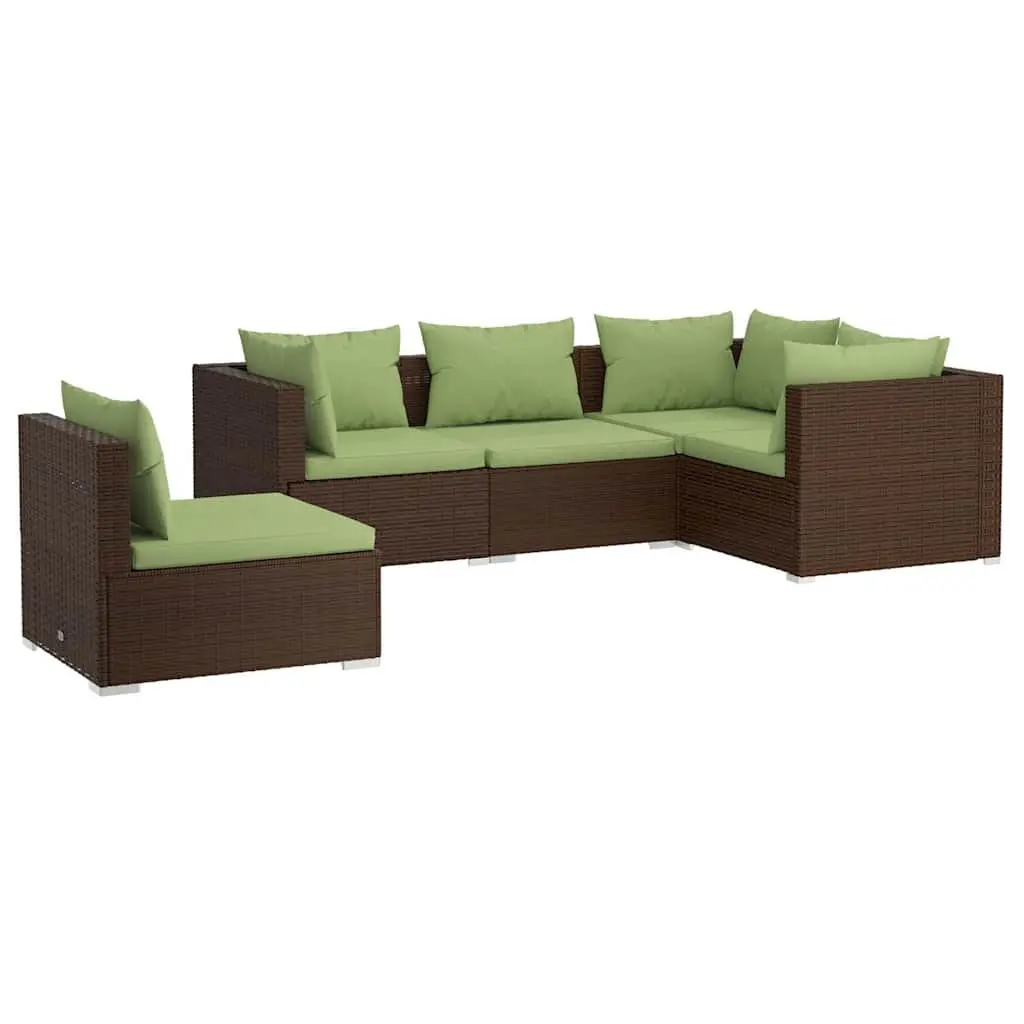 Garden Lounge Set Poly Rattan Brown 5 Piece Outdoor Furniture
