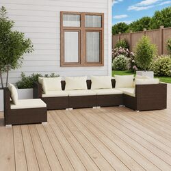 Premium 6 Piece Garden Lounge Set with Cushions - Brown Rattan
