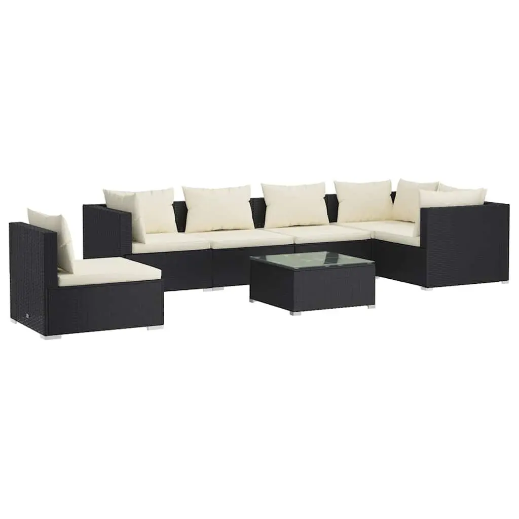 Garden Lounge Set 7 Piece Steel Powder Coated Black PE Rattan Sofa