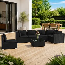 Premium 7-Piece Modular Garden Lounge Set in Black