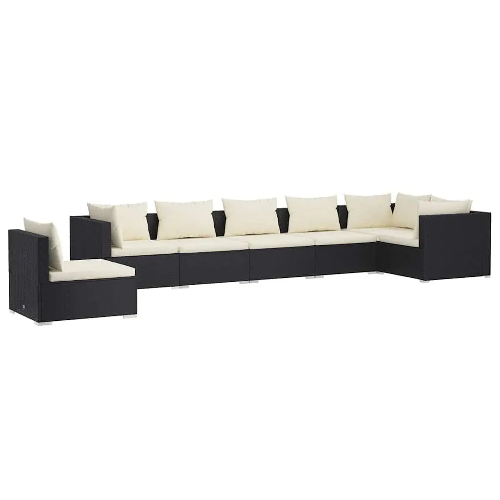7-Piece Outdoor Lounge Set with Cushions in Black PE Rattan