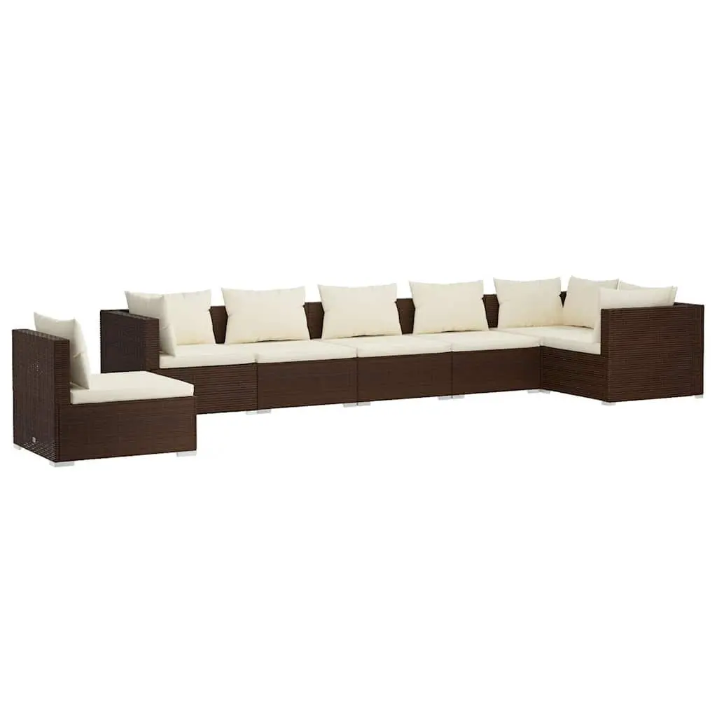 7 Piece Garden Lounge Set PE Rattan Steel Frame Brown Modular Patio Furniture with Cushions