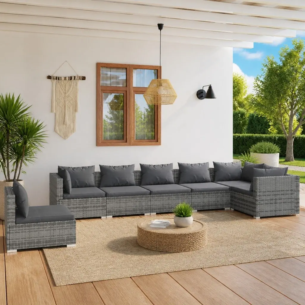 Garden Lounge Set 7 Piece Outdoor Patio Furniture Grey Modular Rattan Sofa
