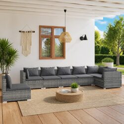 Grey 7-Piece Modular Rattan Sofa Set for Your Garden